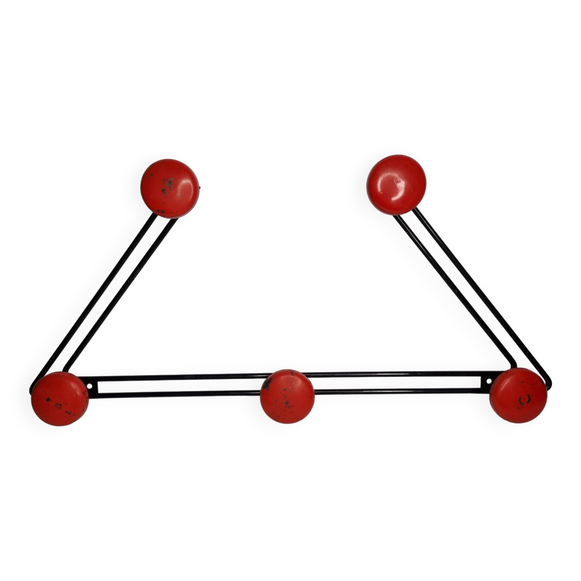 Original vintage metal “trapeze” coat rack, 5 hooks, 67 cm