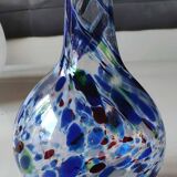 Designer Ball Vase in blown art glass, Murano style. Multi-colored speckles/smoke swirls. Dim 26 x 13 cm