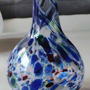 Designer Ball Vase in blown art glass, Murano style. Multi-colored speckles/smoke swirls. Dim 26 x 13 cm