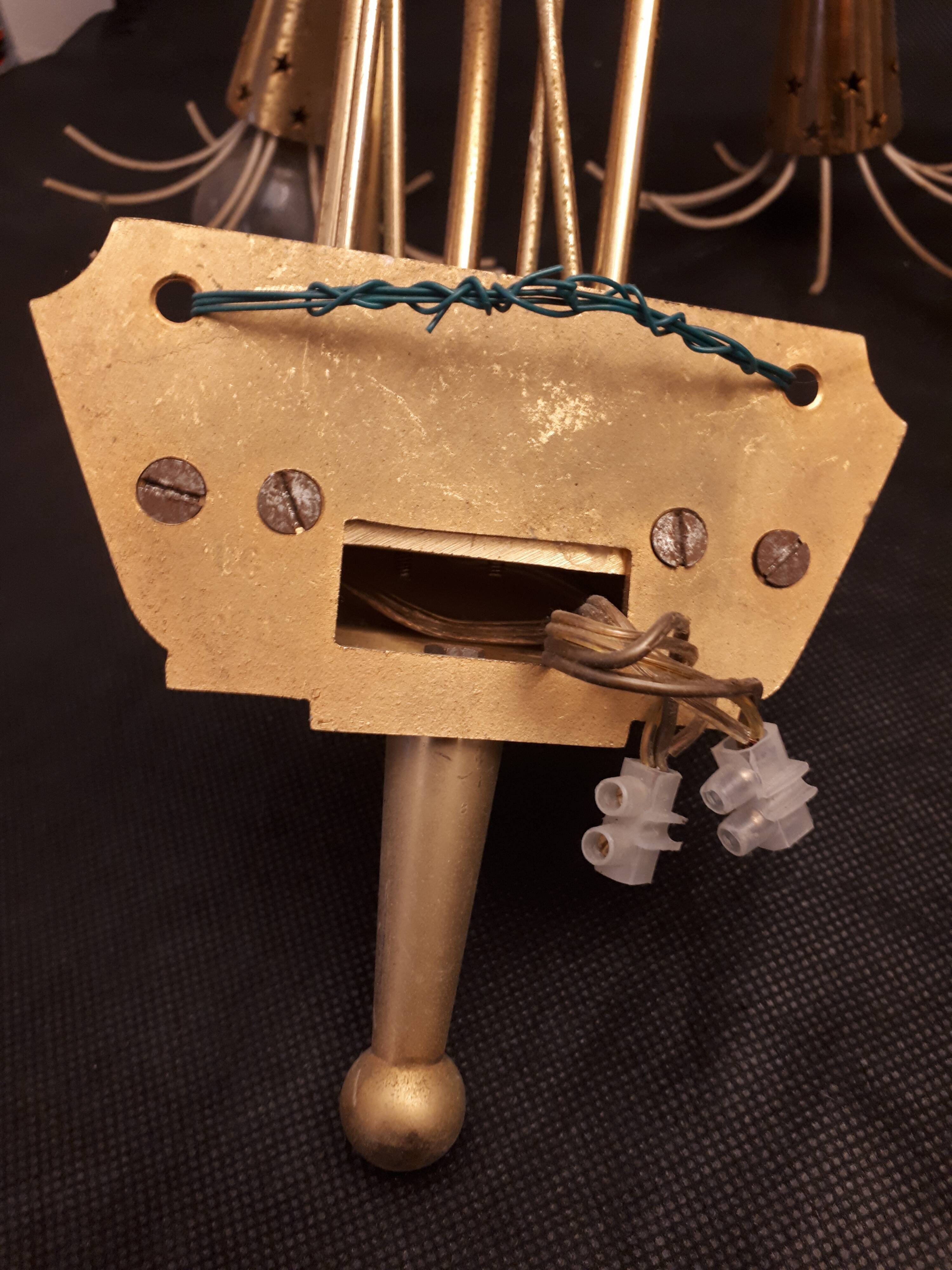 Pair sconces metal dore décor stars Lunel vintage 1950