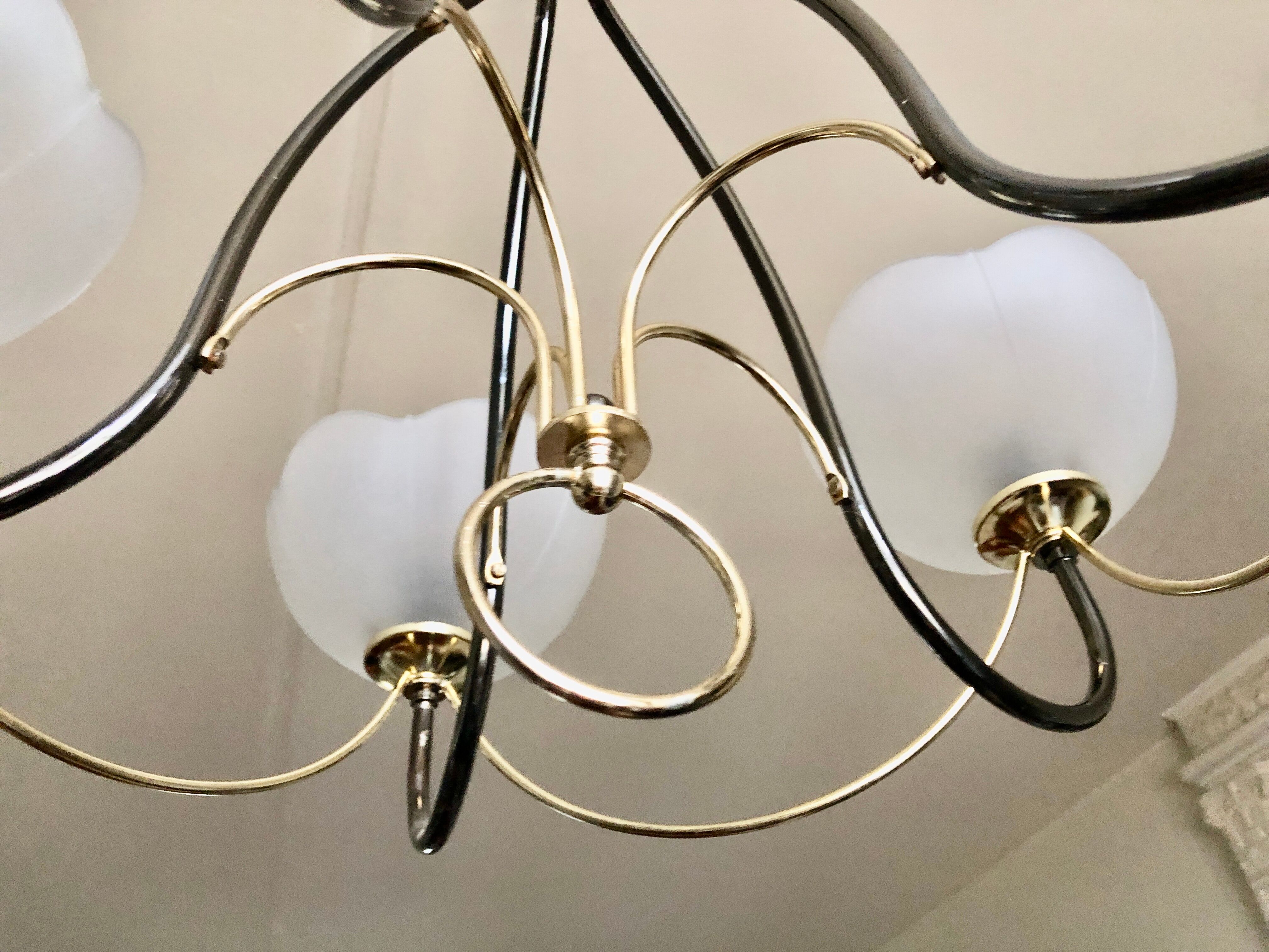 Italian chandelier gray and gold frosted glass flower