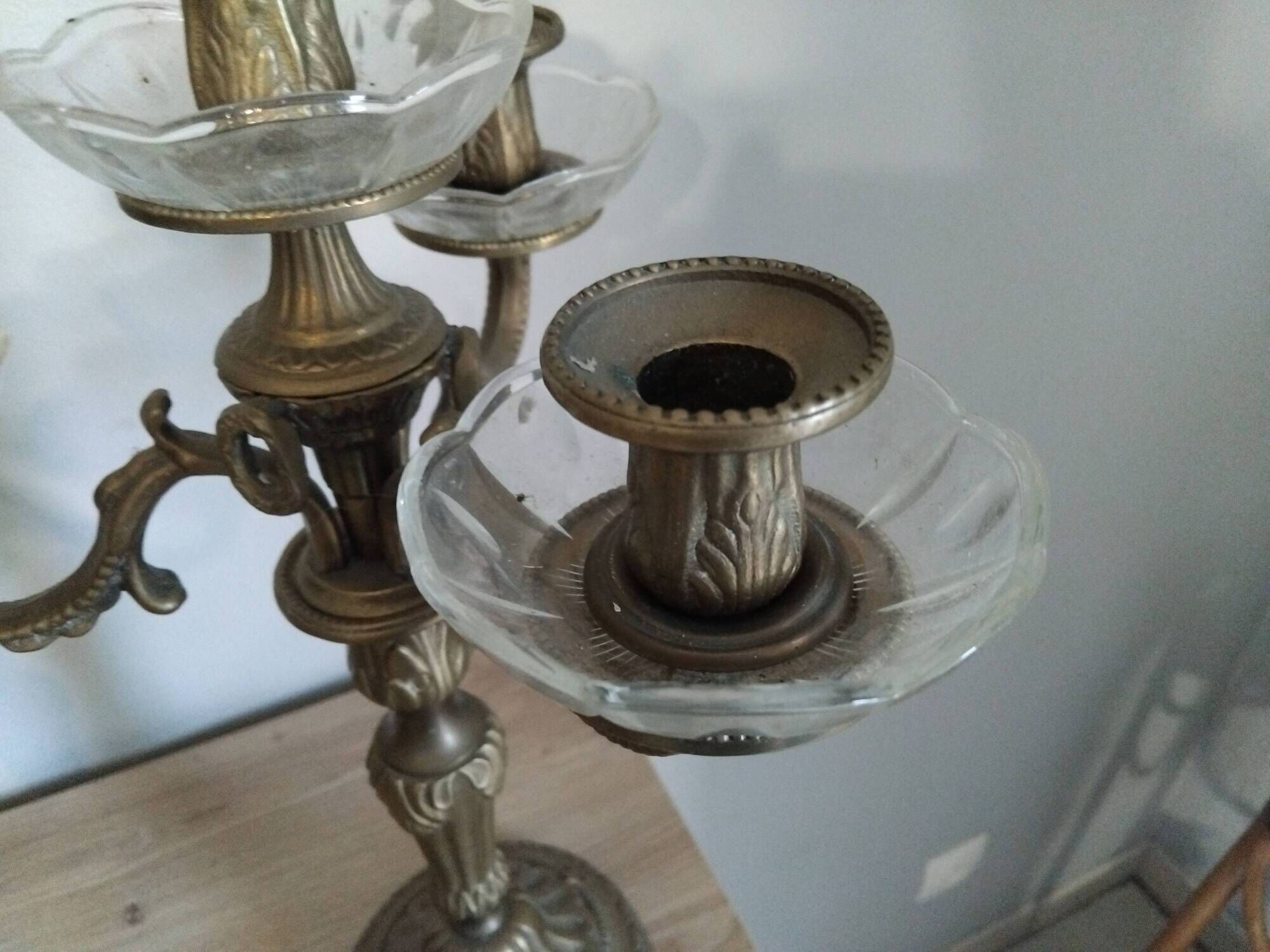 Pair of candelabra candlestick bronze and glass LOUIS XVI antique