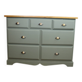 Solid pine chest of drawers, sage green, 1980, France