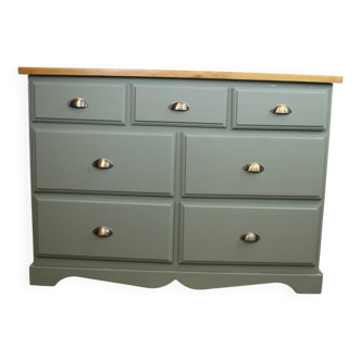 Sage green solid pine chest of drawers 1980 France