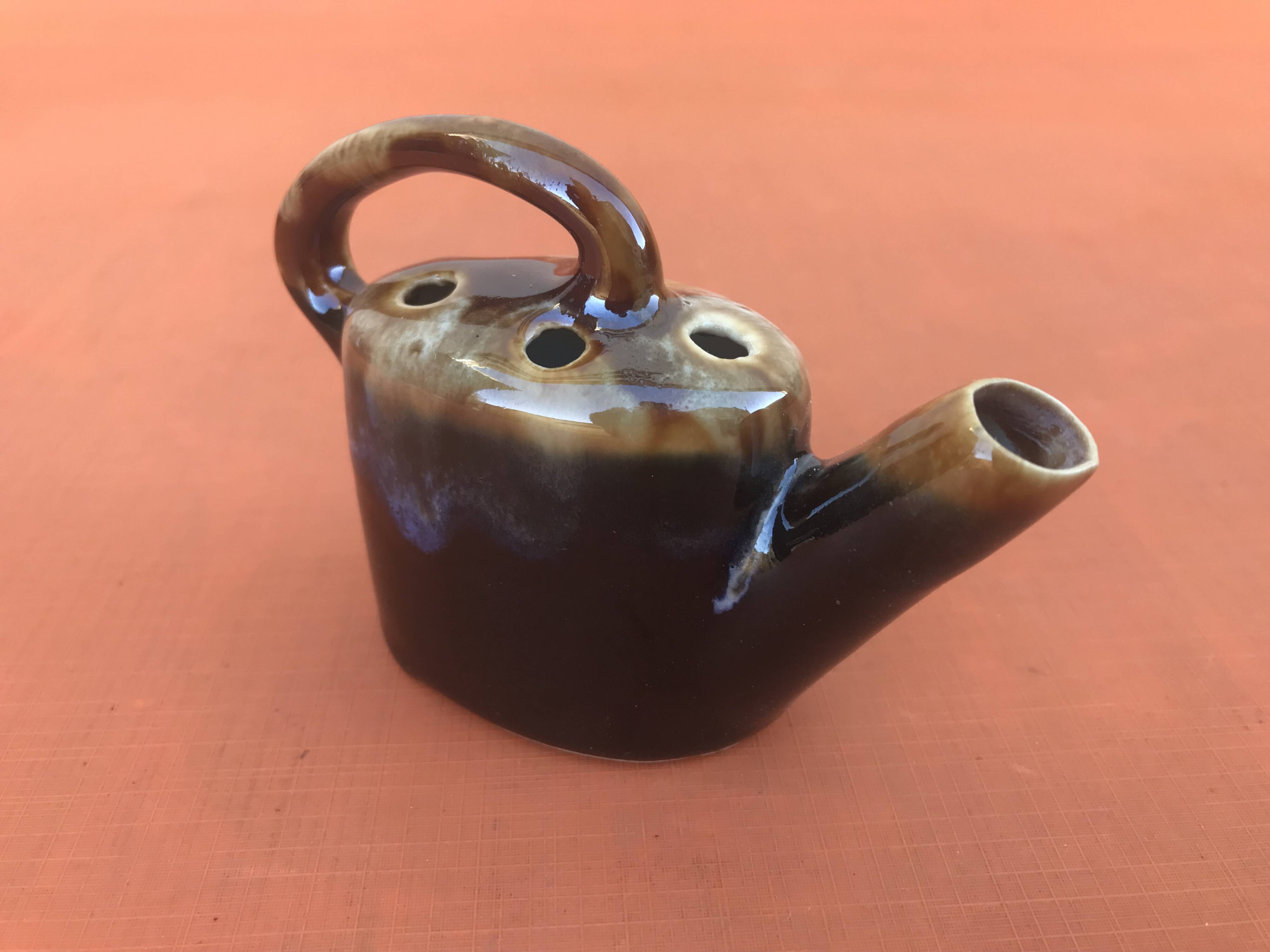 1950s Vase / Flower pick in the shape of a watering can Flamed stoneware