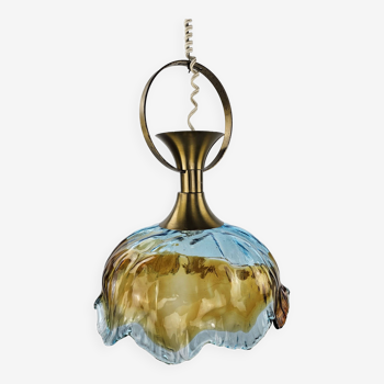 Lampe à suspension vintage en verre épais de Murano avec luminaire en laiton
