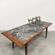 Vintage Danish design teak & slate stone coffee table
