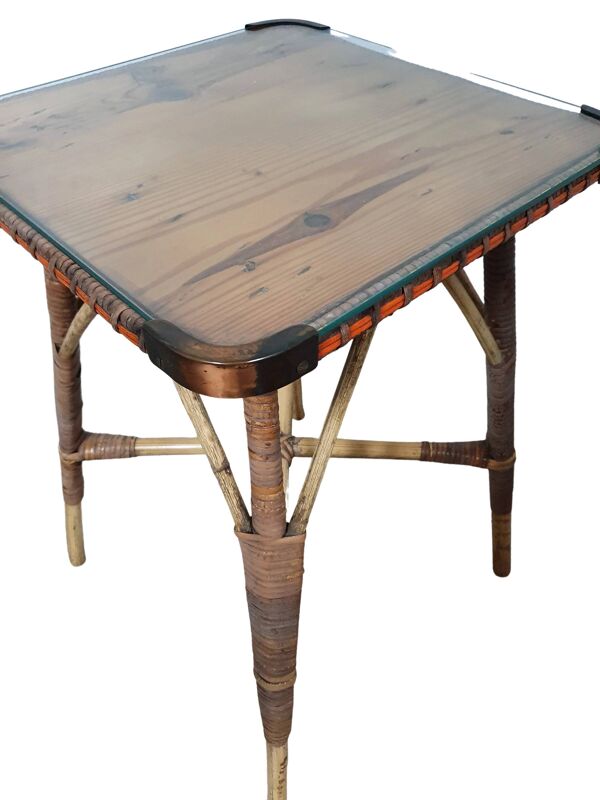 Table d'appoint en bambou avec plateau en verre