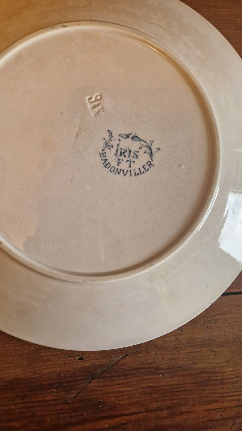 Old iron earth porcelain plate Badonviller Iris
