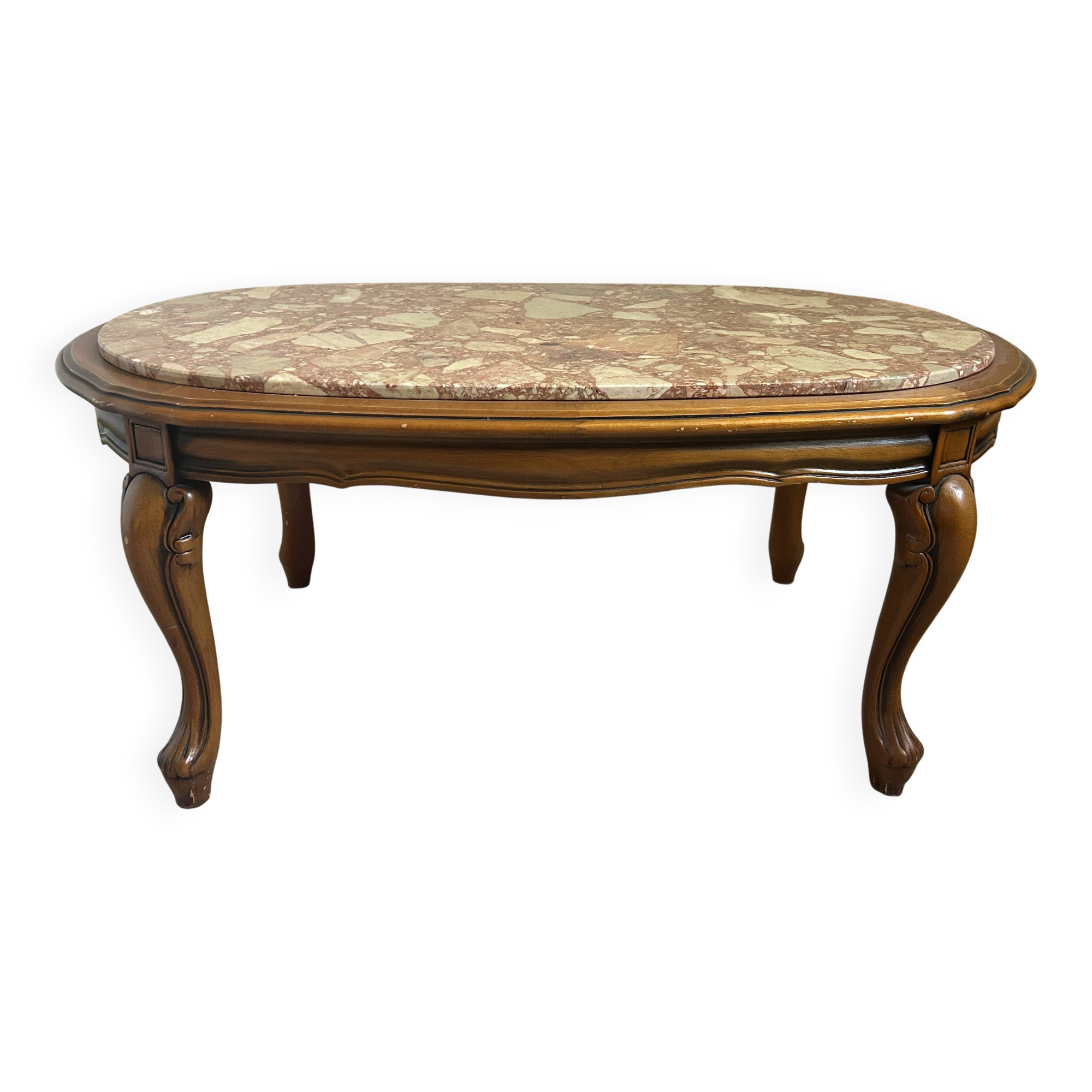 Louis XV style coffee table with marble and solid wood.