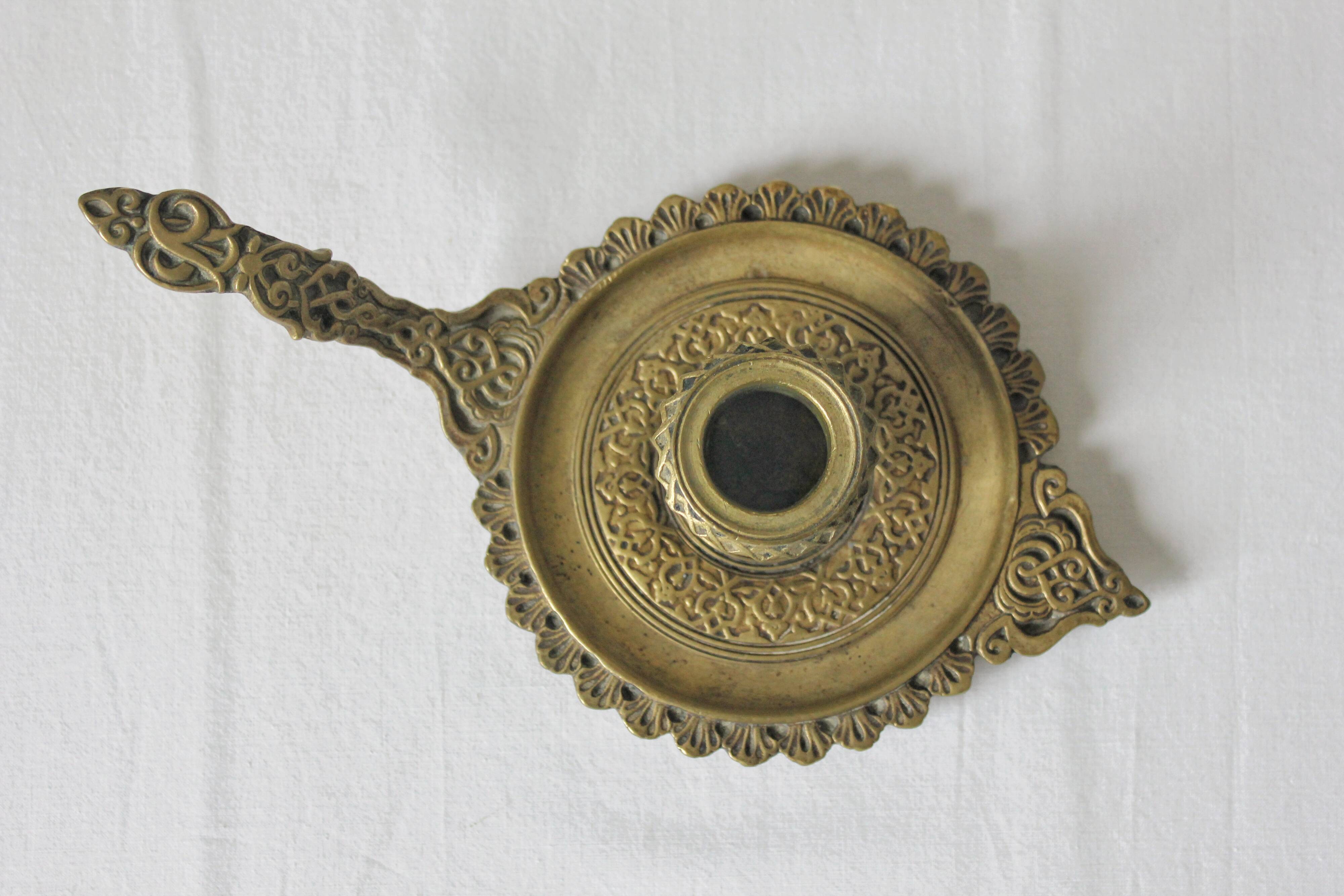 Bougeoir à main oriental en laiton vintage
