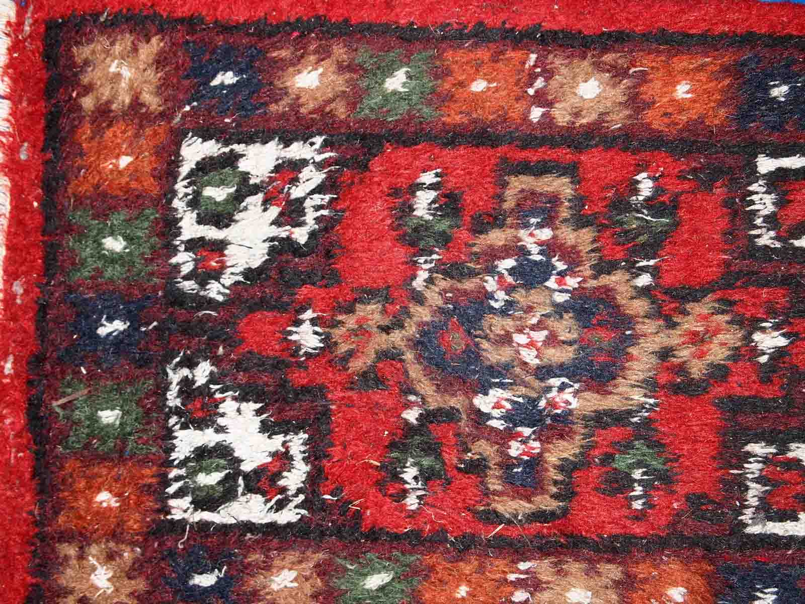 Vintage persian hamadan handmade carpet 1.3' x 2' (40cm x 61cm) 1970s, 1c760