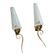 Pair of antique wall sconces in brass with white ribbed glass shades.