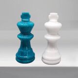 1970s Gorgeous Turquoise and White Chess Set in Volterra Alabaster Handmade Made in Italy