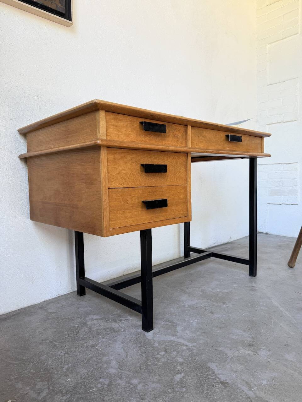 Modernist 50s oak metal desk