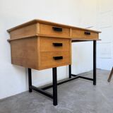 Modernist 50s oak metal desk