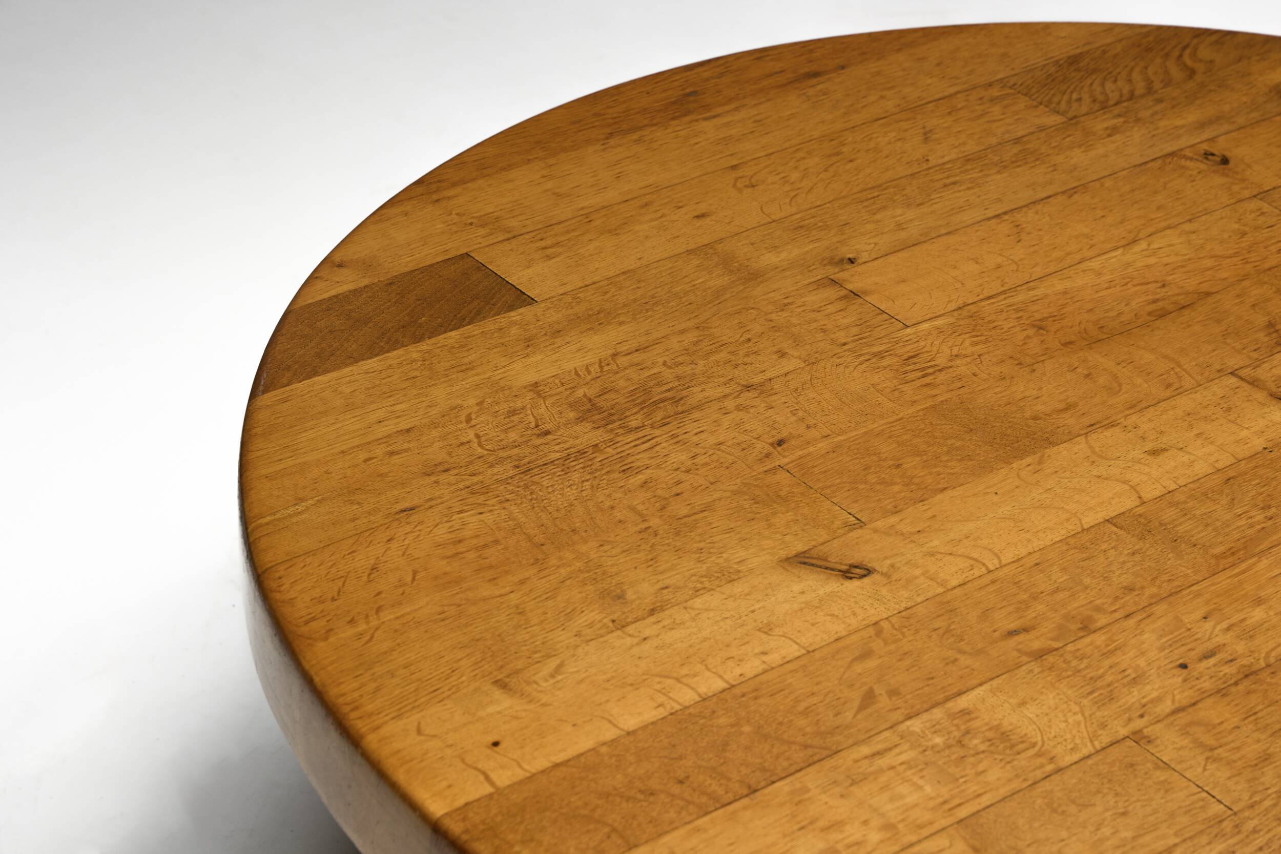Brutalist Round Coffee Table in Solid Wood, France, 1960s