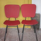 Pair of wooden and faux leather chairs from the 1950s, vintage chairs, retro.