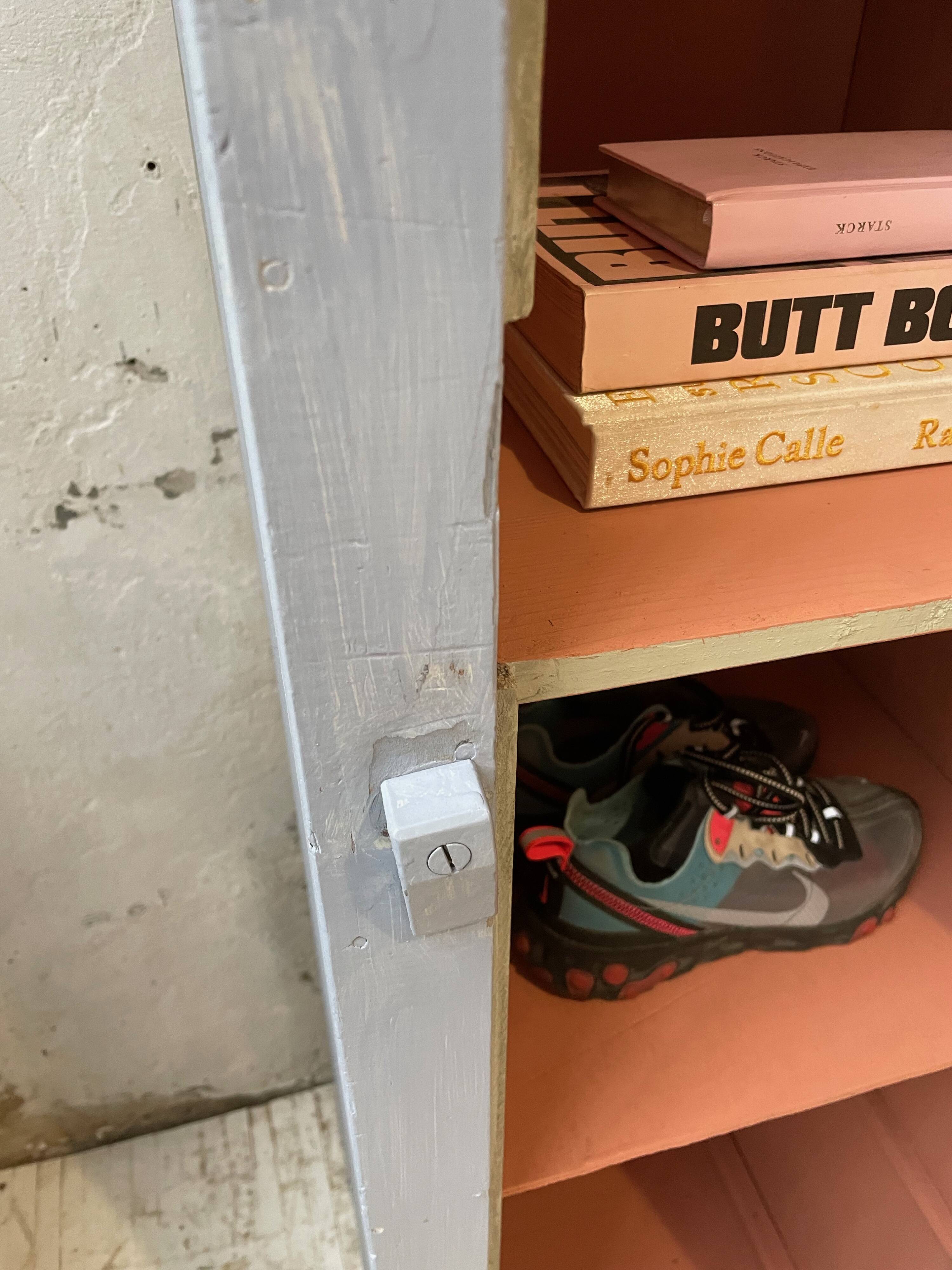 Blue patinated workshop furniture locker room