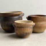 Set of 3 mid century brown ceramic planters