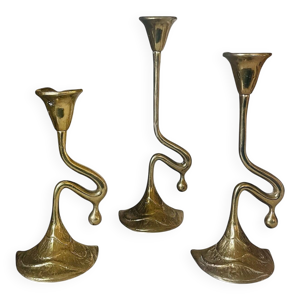 Trio de bougeoirs style - art nouveau laiton