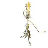 Electrified candlestick lamp, bronze tripod table lamp with goat's feet