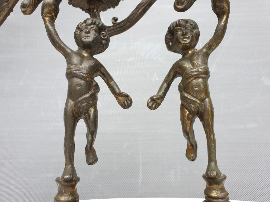 "Il mio bel foco" pair of candlesticks XIXth cherubs 3 torchieres