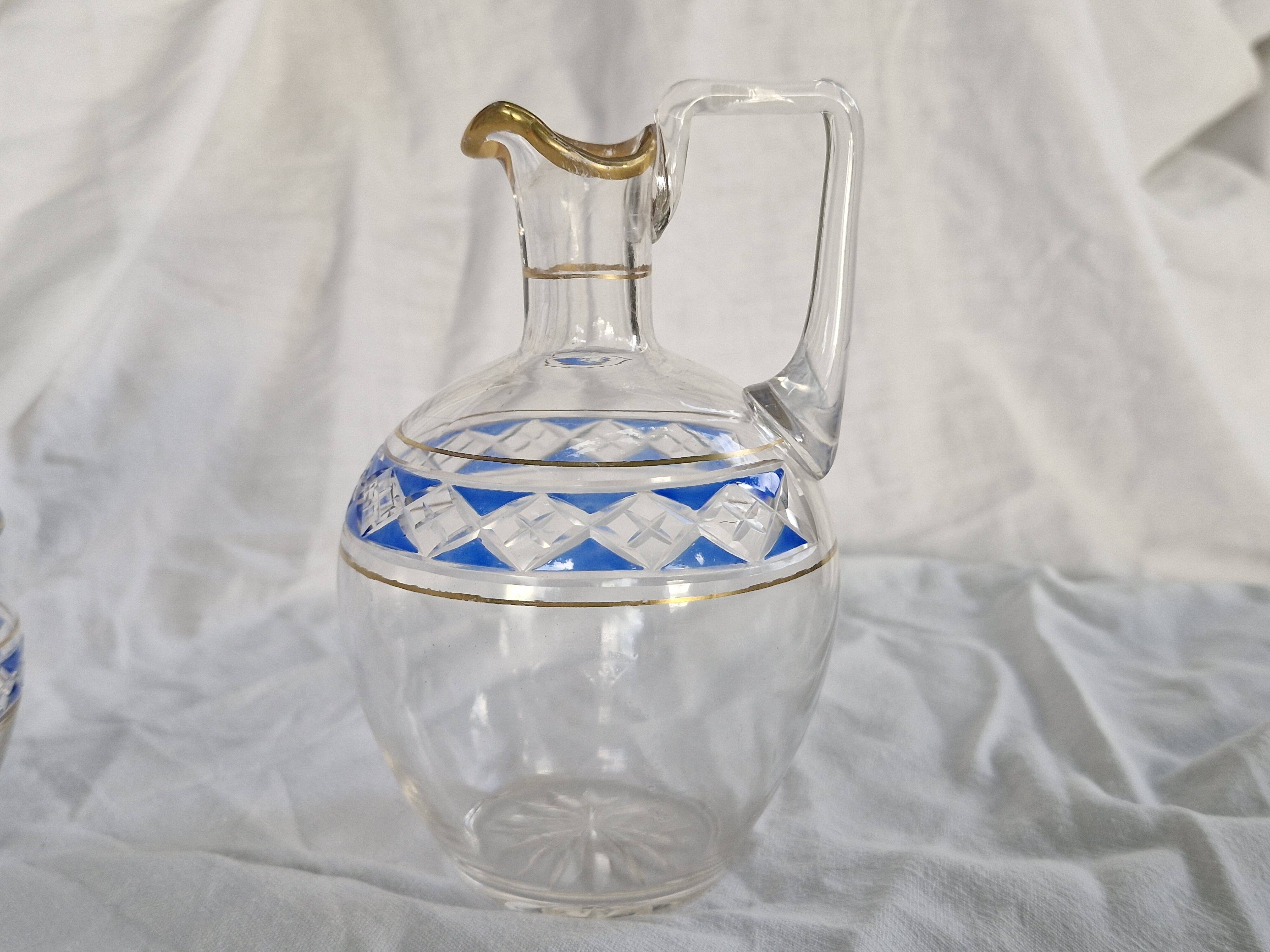3 Antique Pieces Cut Crystal, Enameled - Early 20th Century