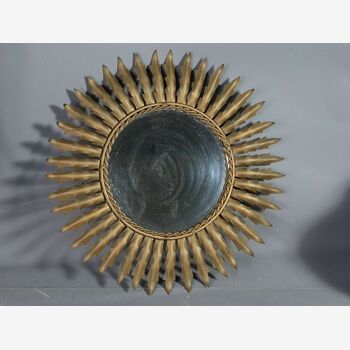 Vintage golden metal sun mirror 50s - 48cm