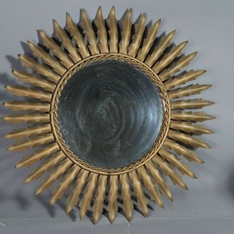 Vintage golden metal sun mirror 50s - 48cm