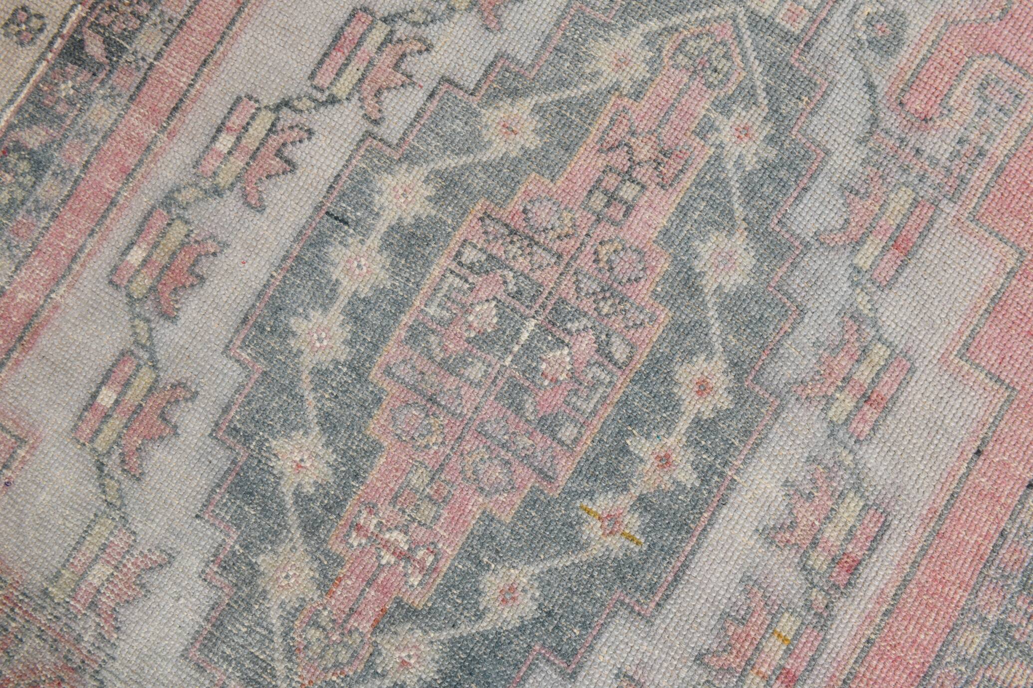 4x8 Soft Pink Geometric Handmade Vintage Rug, 128x242Cm