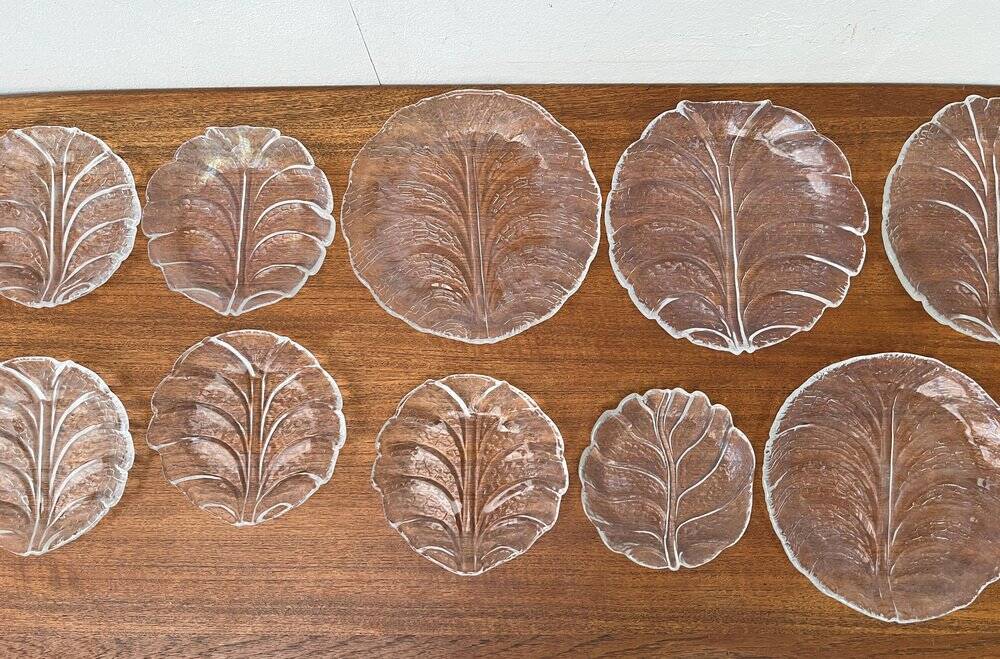 Vintage Swedish glass plates Eden by Lars Hellsten for Orrefors, 1970s, set of 13.