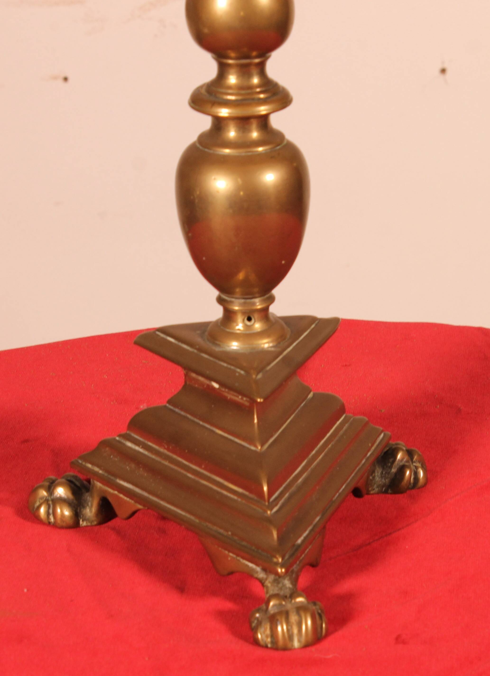17th Century Bronze Candle Holder Mounted as a Lamp with Its Parchment Shade