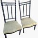 Pair of vintage twisted black wood chairs – Light green fabric seats