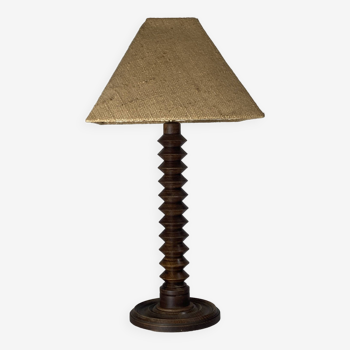 Lampe de table moderniste française en bois tourné dans le style de Charles Dudouyt, années 1930-1950