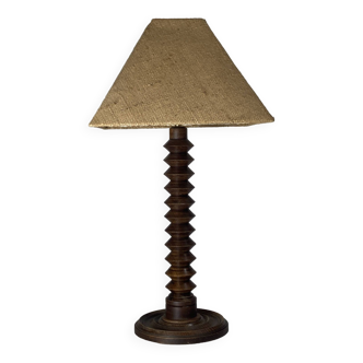 Lampe de table moderniste française en bois tourné dans le style de Charles Dudouyt, années 1930-1950
