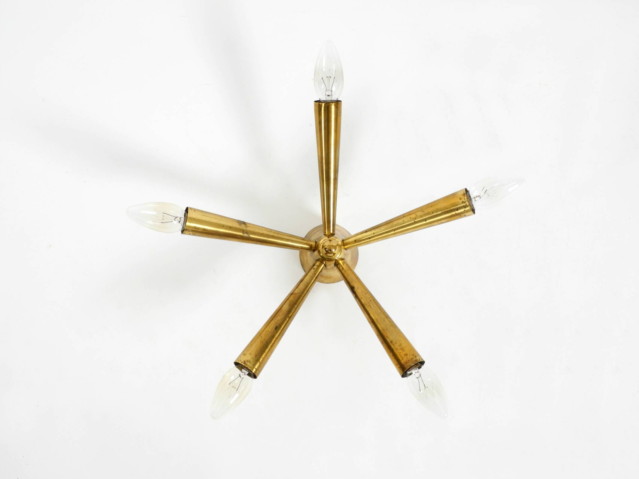Original small mid-century modern brass Sputnik ceiling lamp with five arms