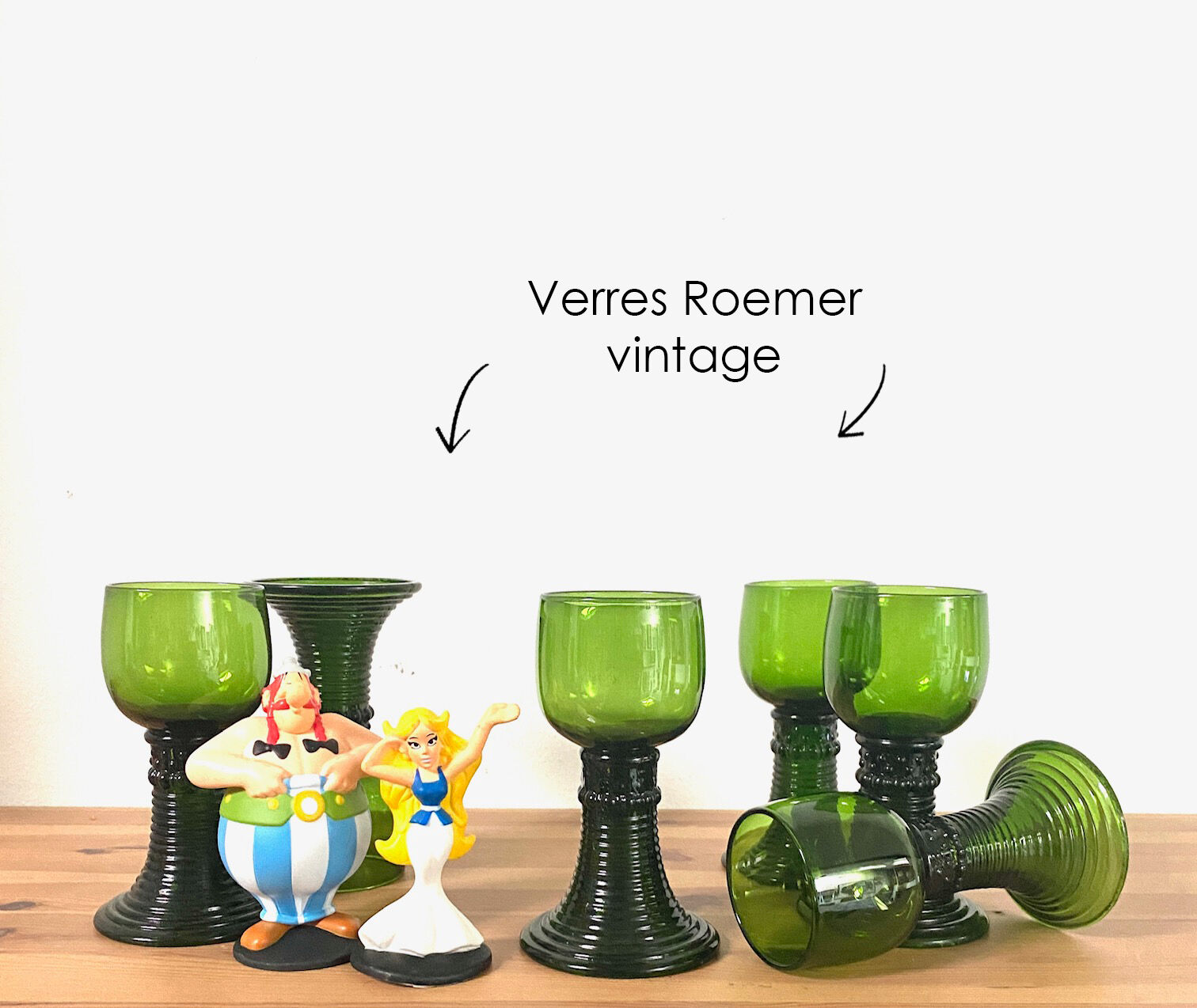 Service of 6 roemer glasses in green crystal