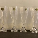 6 champagne flutes Cristal d'Arques, model Pyramide in crystal, 1980