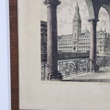 Etching "Town Hall in Hamburg" by Albrecht Bruck