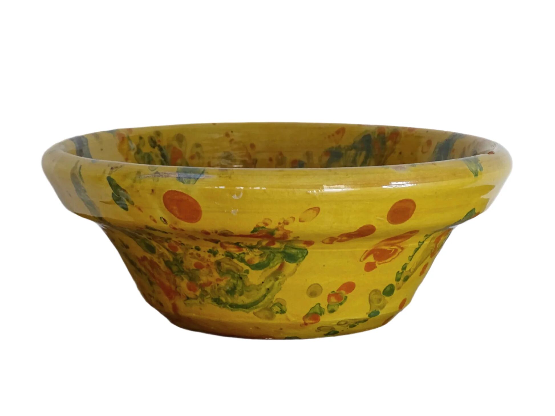 Bol ancien français en faïence de jaspe, couleur ocre jaune