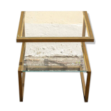 Table basse en laiton avec double étagère en verre, années 1970