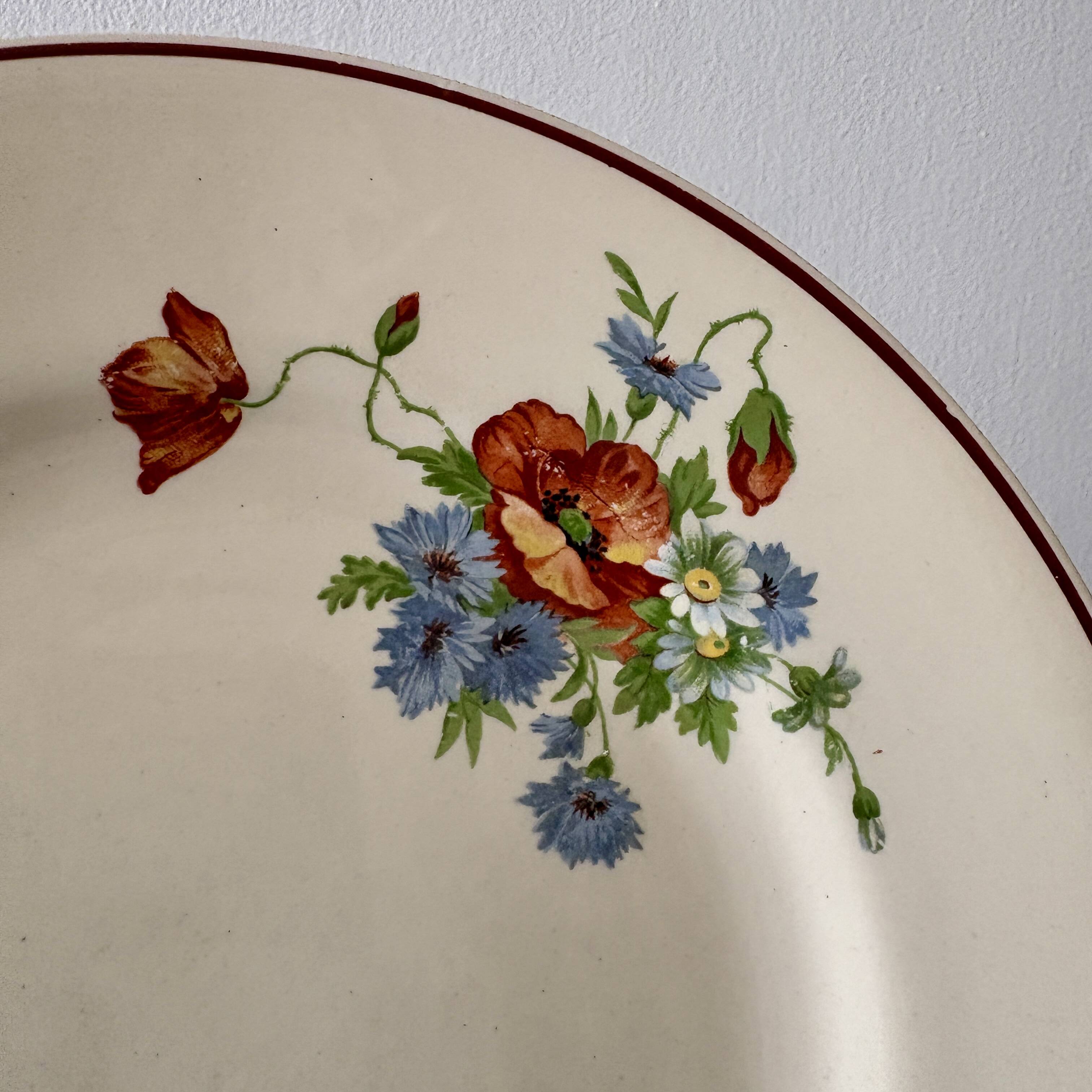 Set of 12 old flat plates with flower decorations - Salins