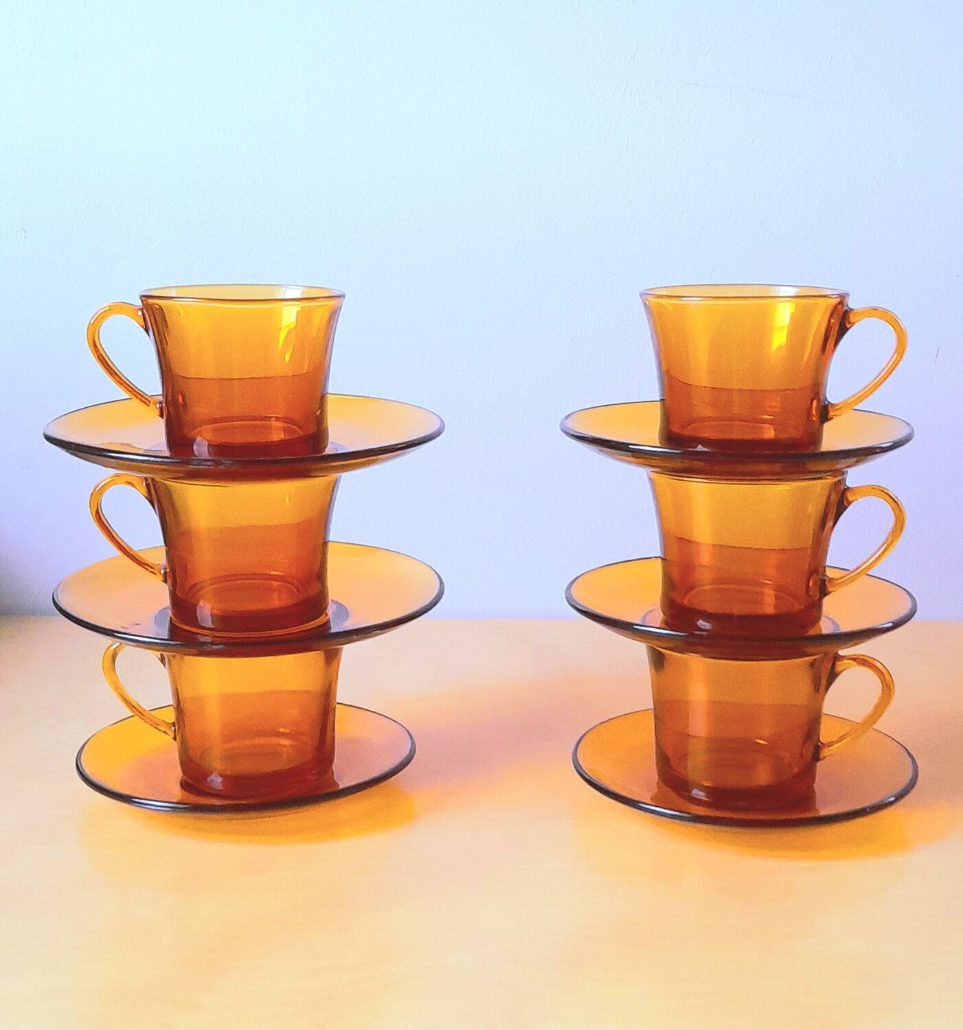 Amber glass coffee cups 70s
