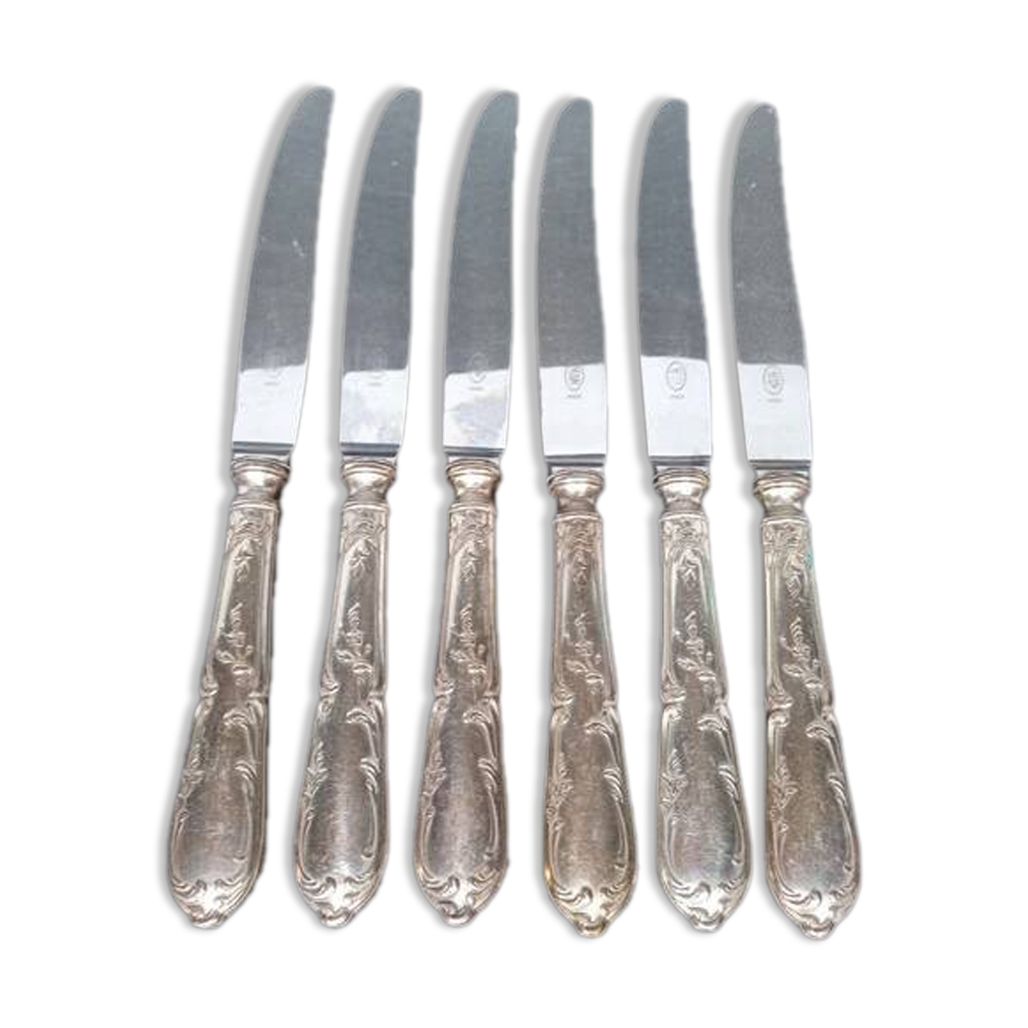 6 SFAM silver metal knives St Louis XVI