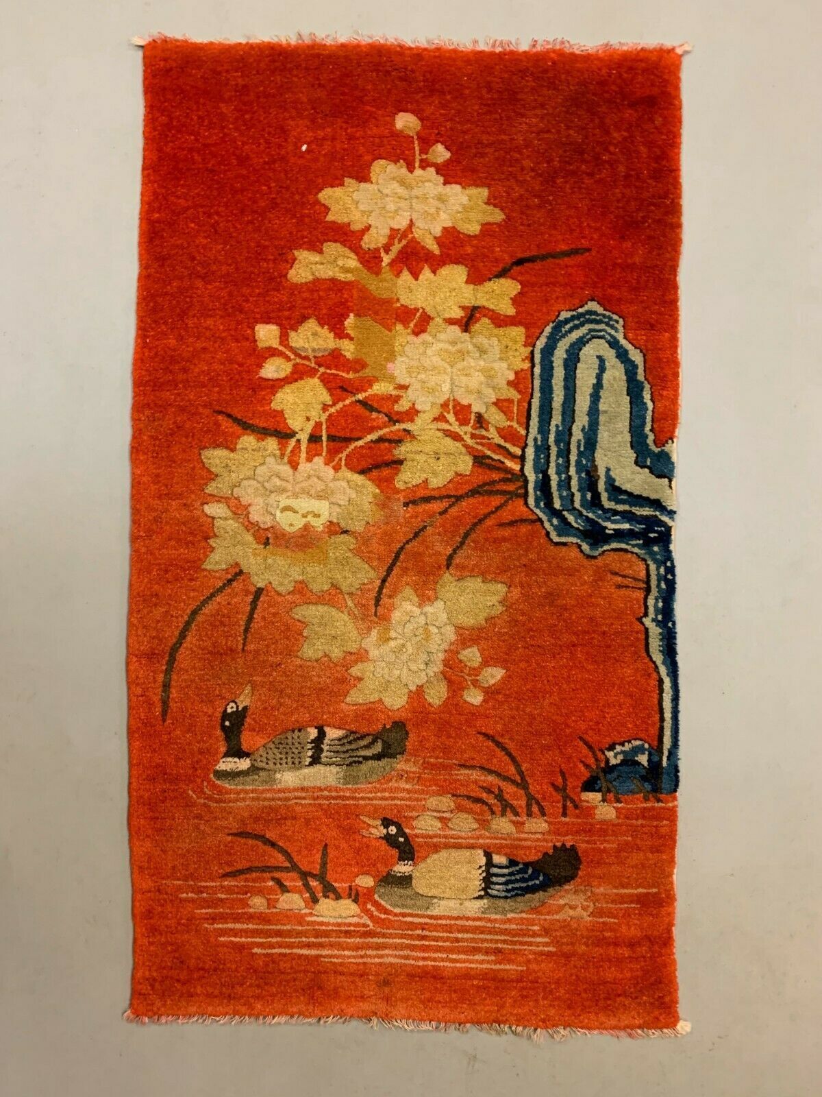 Antique Chinese Pao Tao Rug 125x70 cm, Wool, Red and Orange