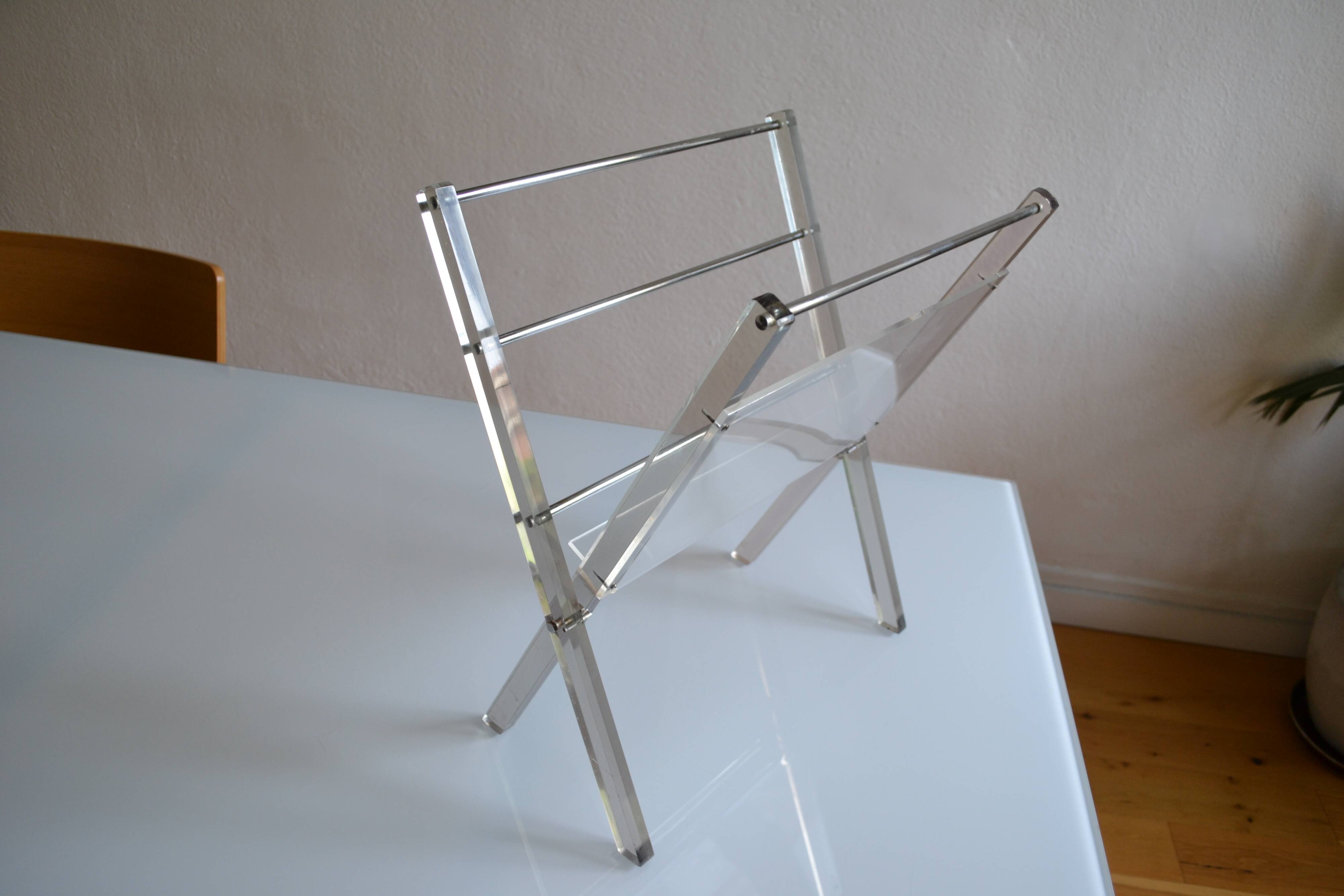 Modernist magazine holder Pop Space age smoked plexiglass vintage 70s