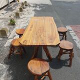 Table and 6 brutalist stools 1970