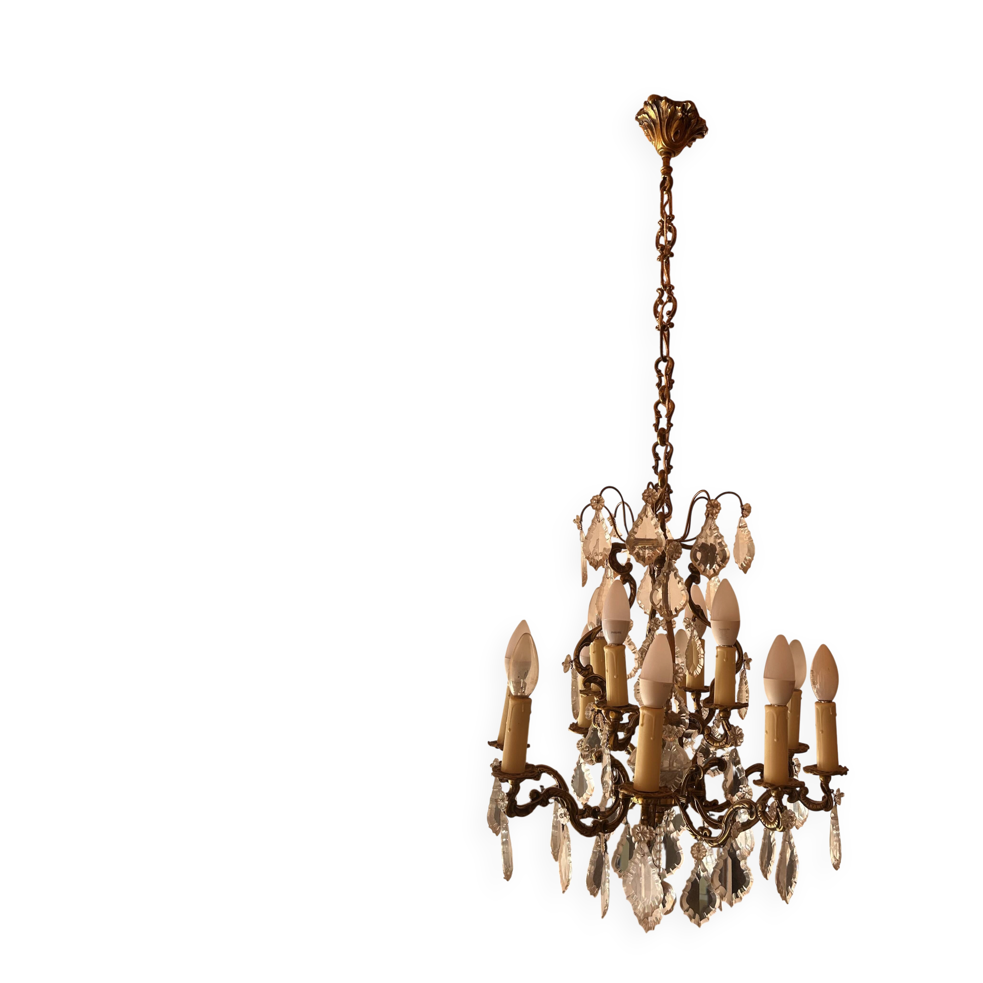 Louis XV style bronze and crystal chandelier - 12 lights