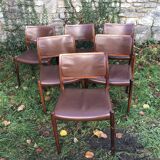Chairs Niels Otto Møller model 80 brown leather and rosewood 60s
